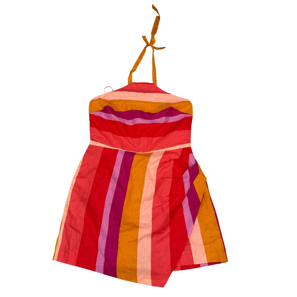 Express Women Striped Halter Romper Red Pink Orange Linen Blend Size S MSRP $88